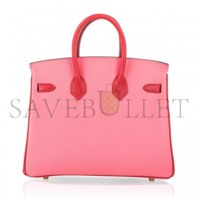HERMES BIRKIN 30 EPSOM LIPSTICK PINK AND RED GOLD BUCKLE BAG H028369CK72 (30*23*15cm)